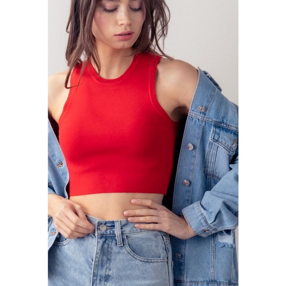 Racerback Crew Neck Knit Tank Top